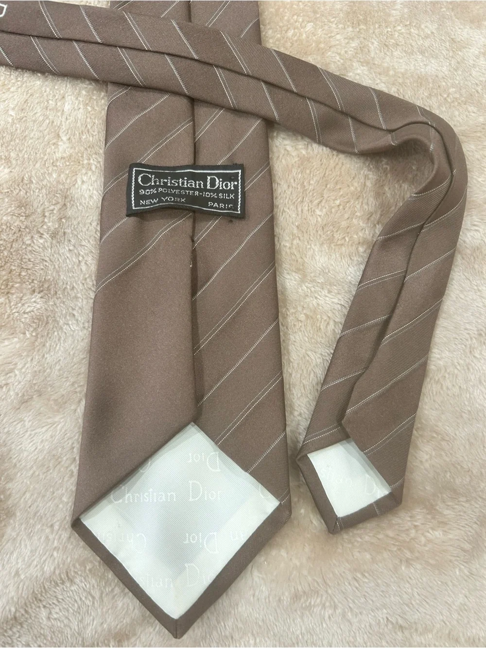Christian Dior Vintage Striped Tie Brown Silver Logo Quiet Luxury Necktie dad